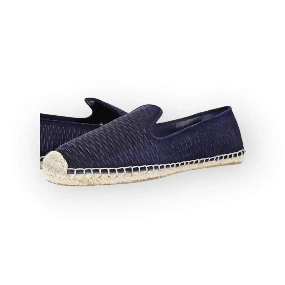 Vince Camuto ⌘ Disti Perforated Leather Flat Jute Trim Espadrilles ⌘ Navy 36 6M